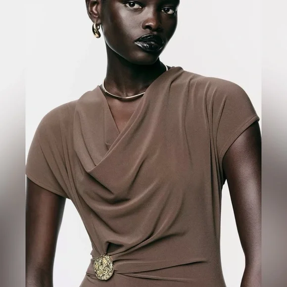 NWT Zara Elegant Brown Dress - Picture 3 of 10